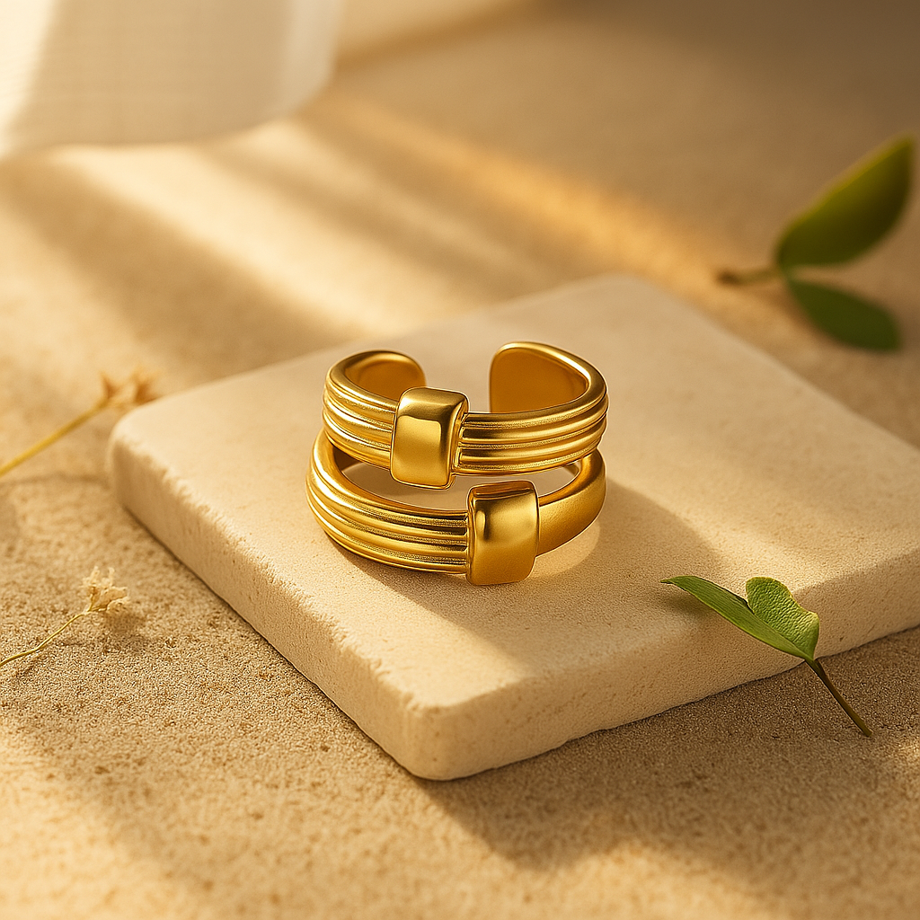 Aanura Matte & Polished Gold Adjustable Statement Ring