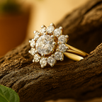 18K Gold-Plated Floral Diamond Cluster Ring – Anti-Tarnish, Waterproof