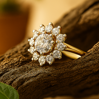 Aanura Gold-Plated Floral Diamond Cluster Ring