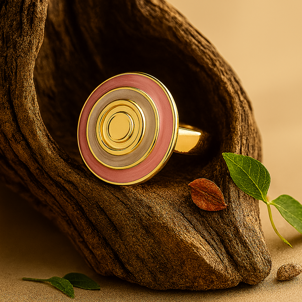 Aanura Pink & White Enamel Gold Statement Ring