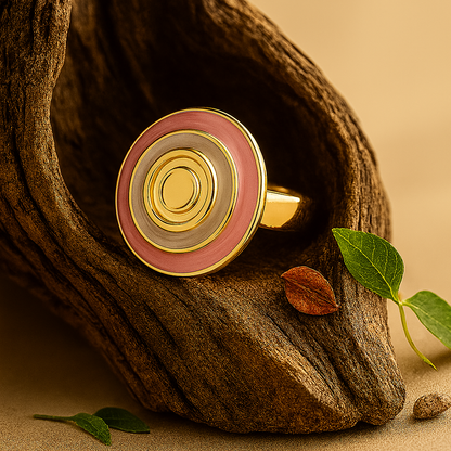 Aanura Pink & White Enamel Gold Statement Ring