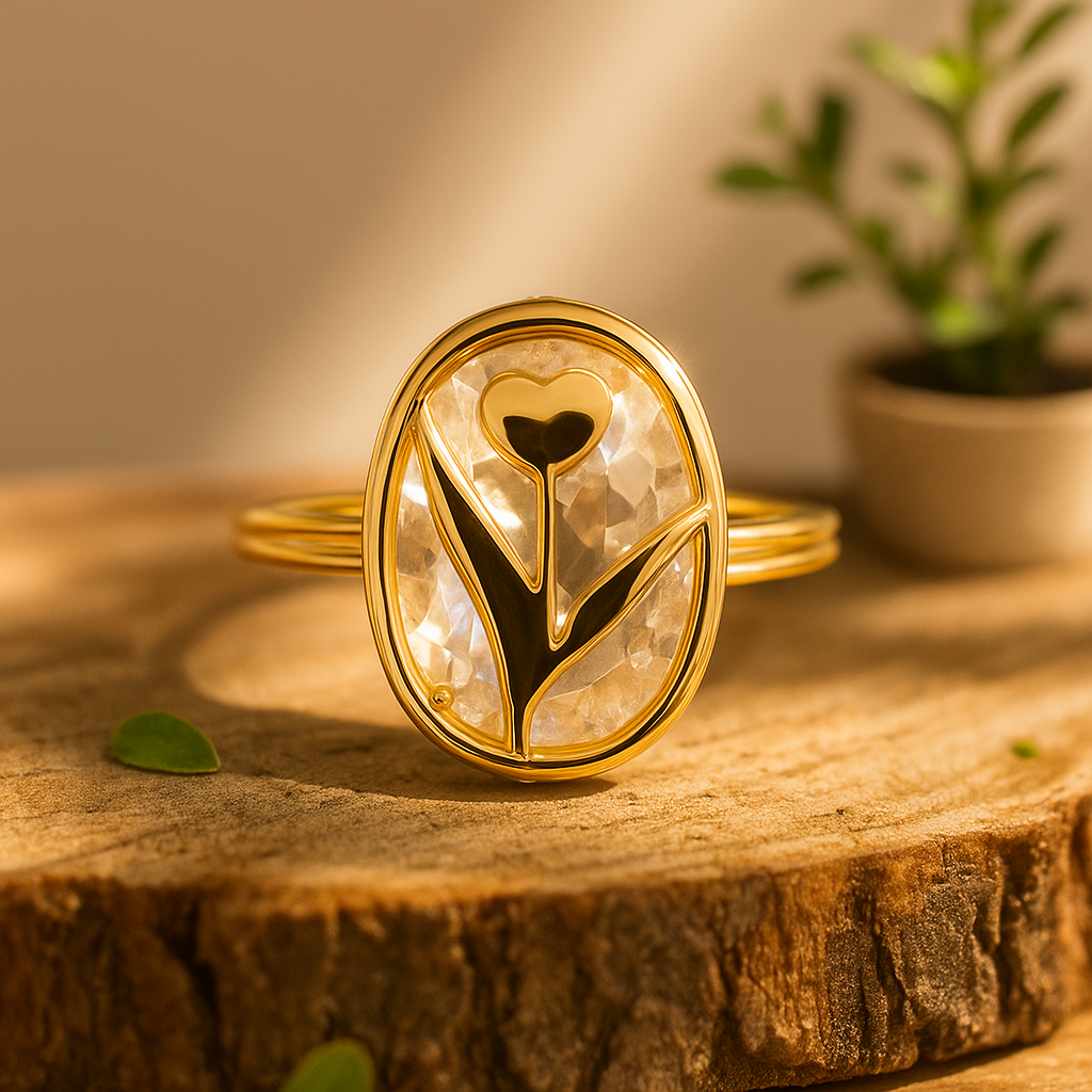 Aanura Tulip Emblem Gold & Crystal Oval Statement Ring