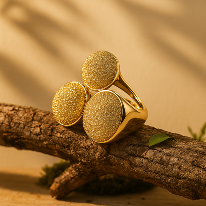 Aanura Triple Disc Textured Gold Statement Ring