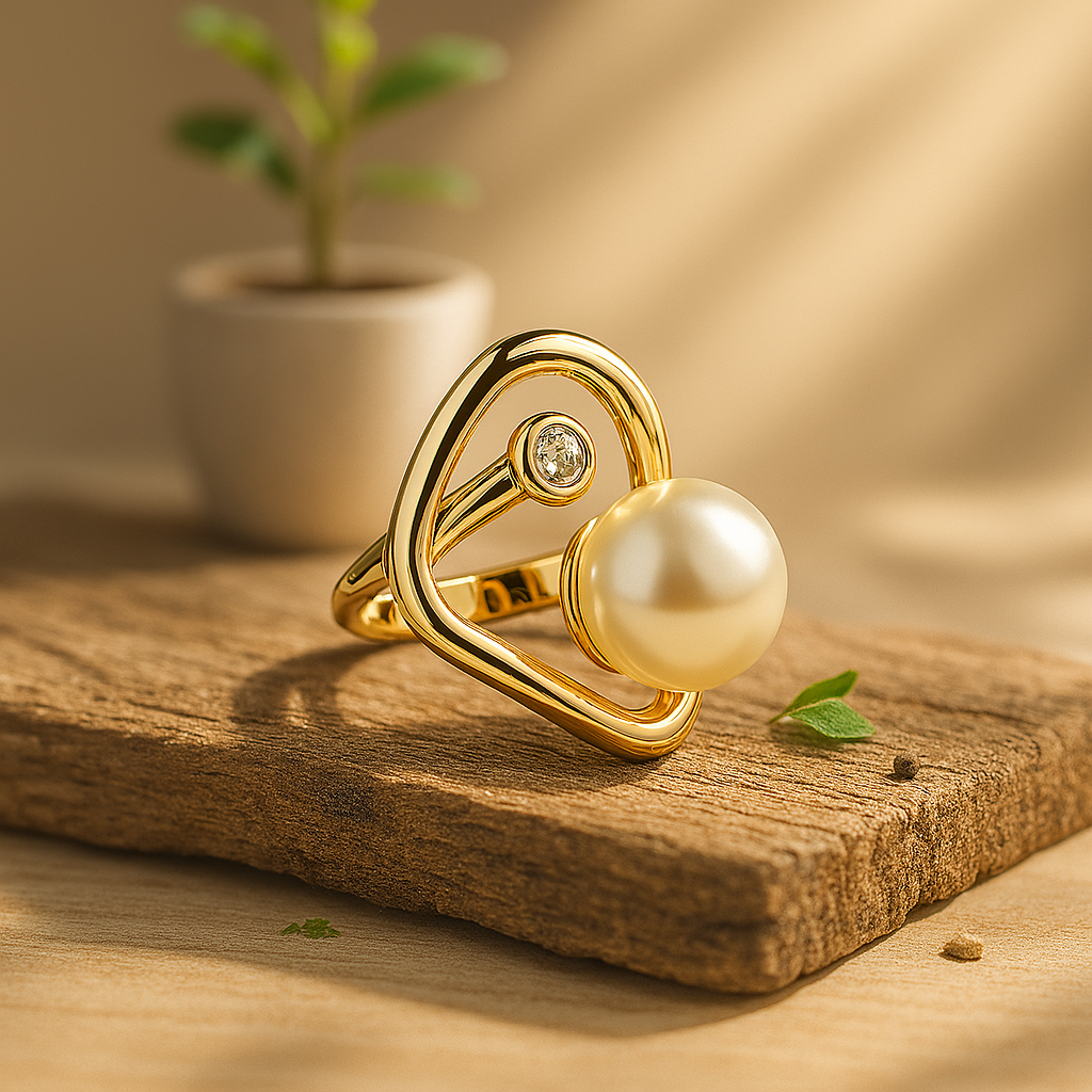 Aanura Gold-Plated Modern Pearl & Crystal Statement Ring