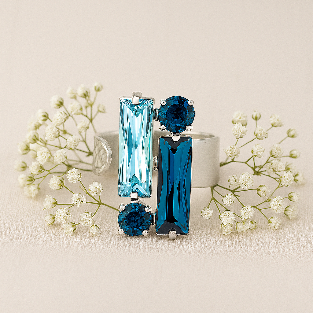 Aanura Silver-Plated Purple & Blue Gemstone Ring