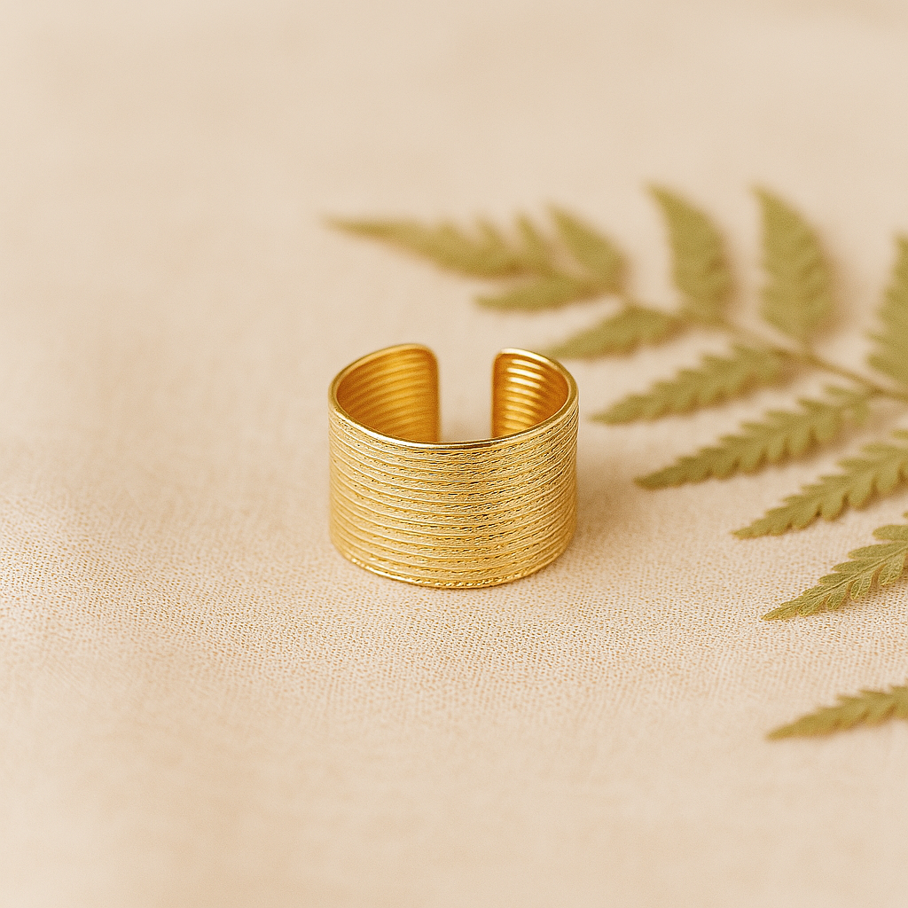 Wide Textured Gold Cuff Ring | Aanura