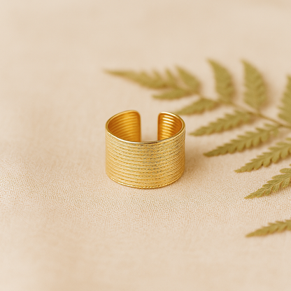 Wide Textured Gold Cuff Bracelet | Aanura