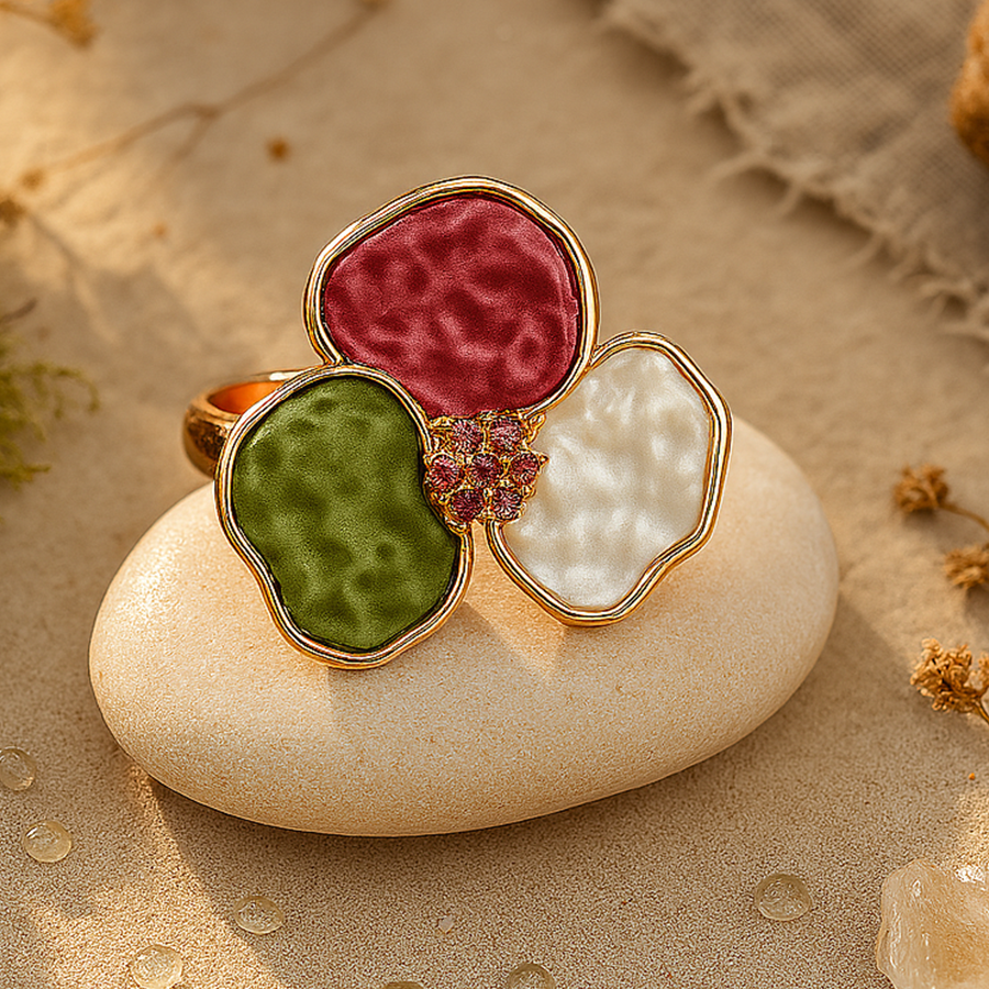 Aanura Multicolor Petal Ring & Pearl Finish