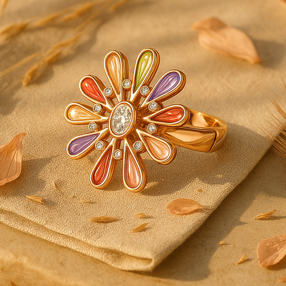 Aanura Rose Gold Multicolor Floral Crystal Statement Ring