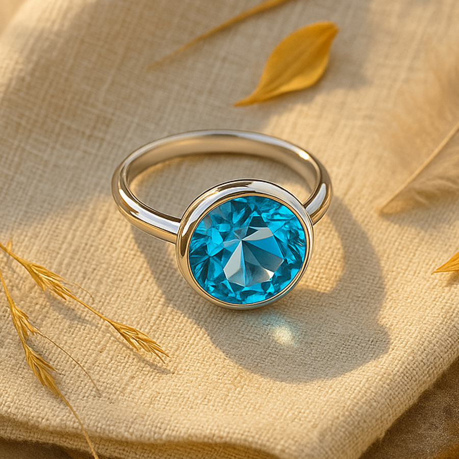 Aanura Blue Solitaire Gold Ring – Elegant Statement Jewelry