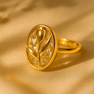 Aanura Tulip Emblem Gold & Crystal Oval Statement Ring