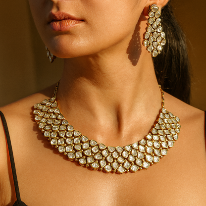 Aanura Grand Kundan Choker Necklace with Earrings