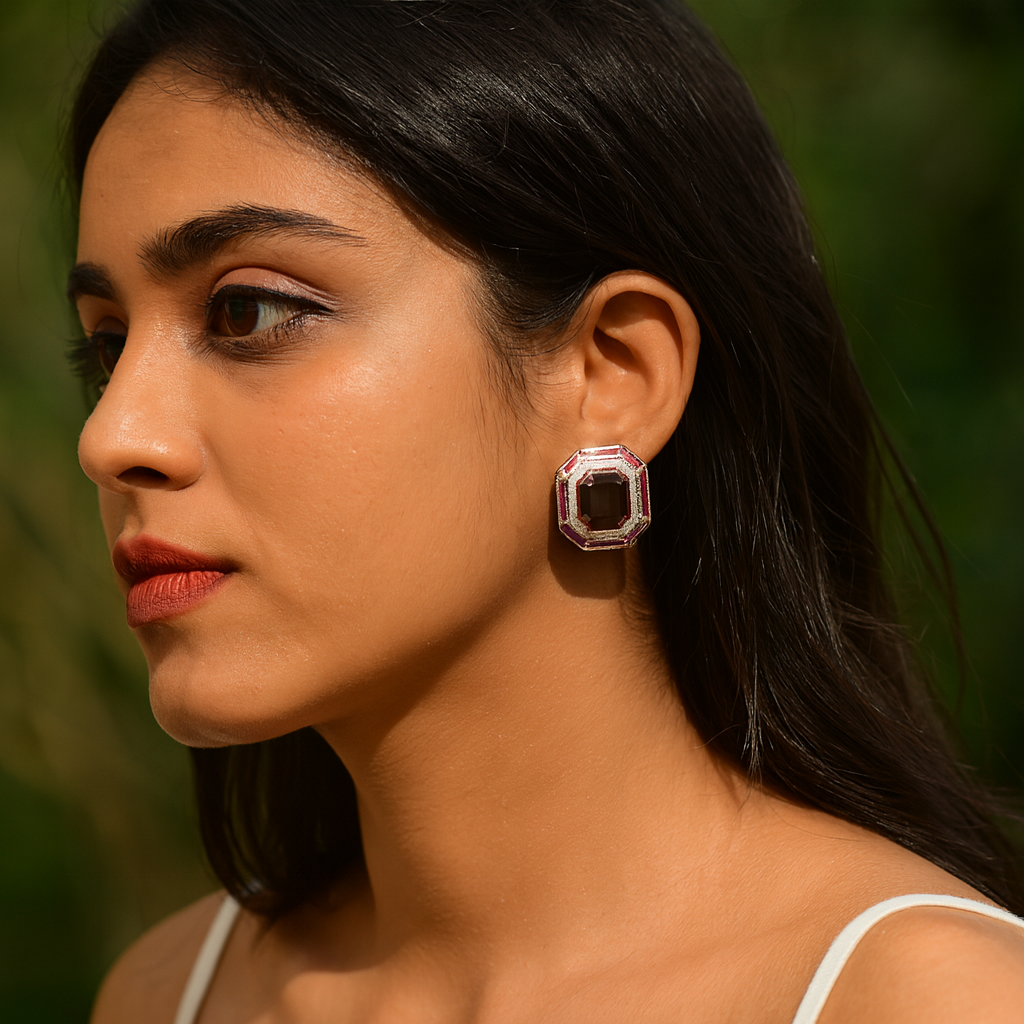 Aanura Ruby & Emerald Octagon Stud Earrings