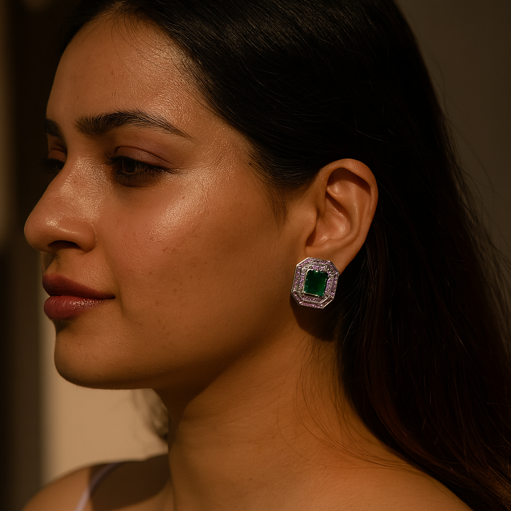 Aanura Ruby & Emerald Octagon Stud Earrings