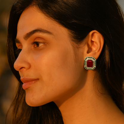 Aanura Ruby & Emerald Octagon Stud Earrings