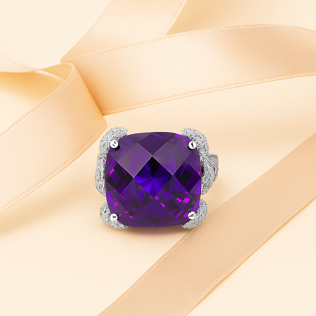 Rhodium Plated Purple Pavé Anti-Tarnish Waterproof Ring