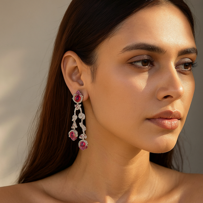 Aanura Silver Ruby Dangle Statement Earrings