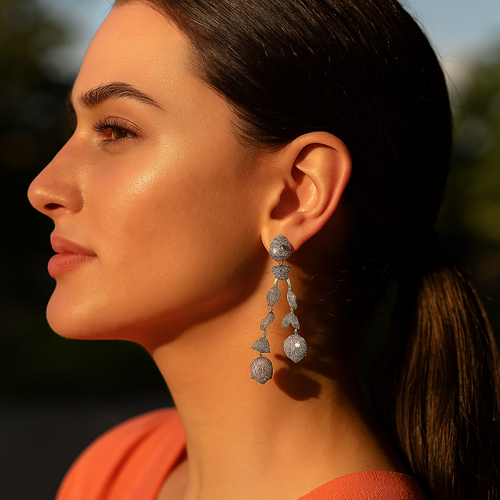 Aanura Silver Ruby Dangle Statement Earrings