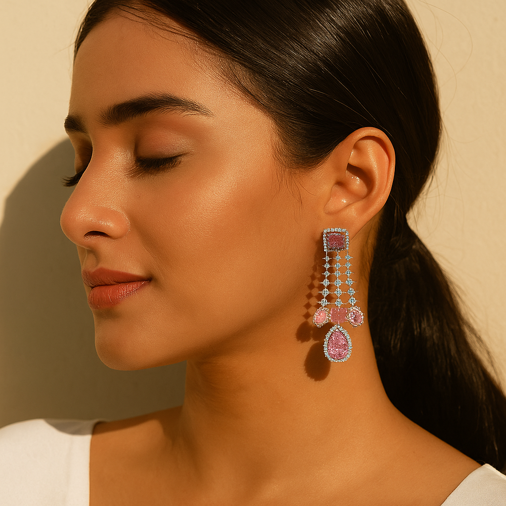 Aanura Pink Sapphire Cascade Drop Earrings