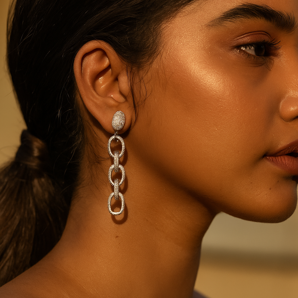 Aanura Royal Blue Oval Stud Earrings with CZ Halo