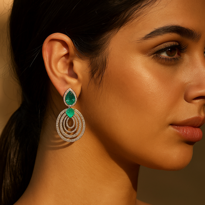 Aanura Emerald Teardrop Multi-Hoop Dangle Earrings