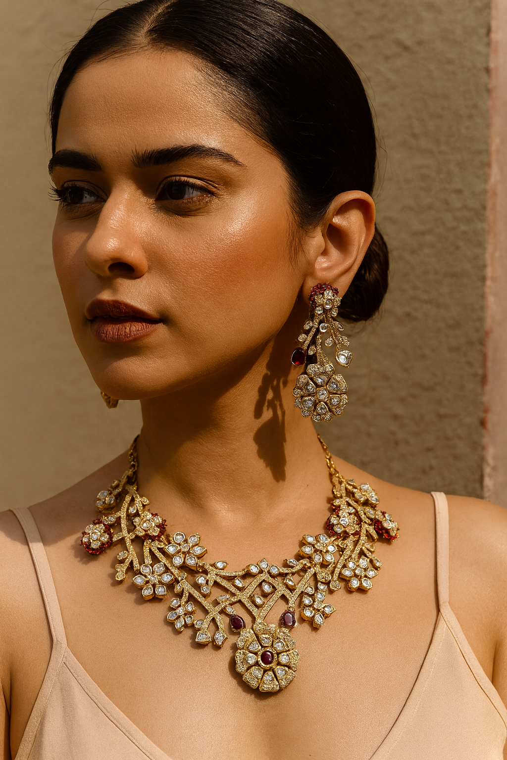 Aanura Floral Kundan Bridal Necklace Set with Earrings