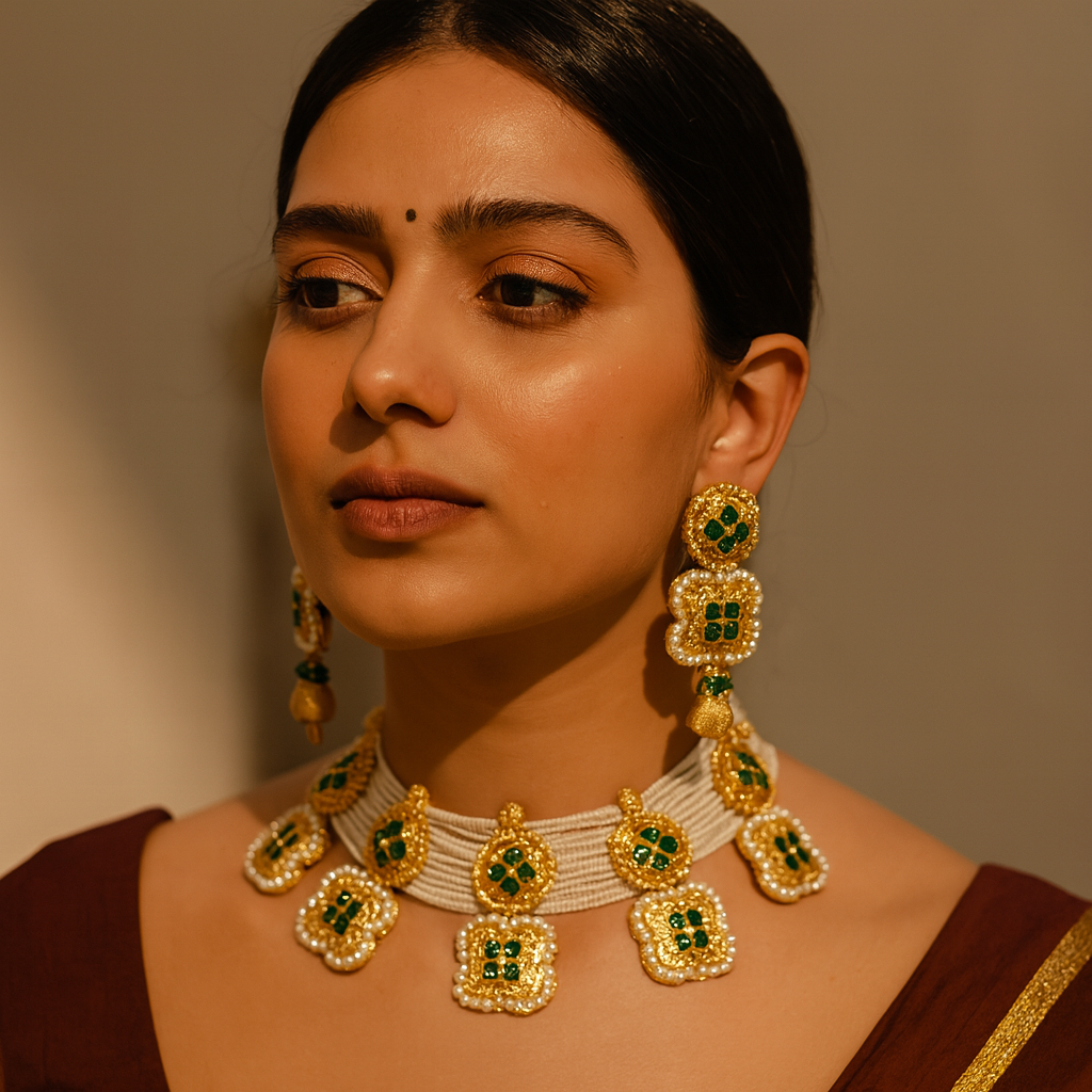 Aanura White Beaded Kundan Choker Necklace with Motifs