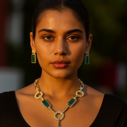 Aanura Yellow Stone Modern Necklace Set with Earrings
