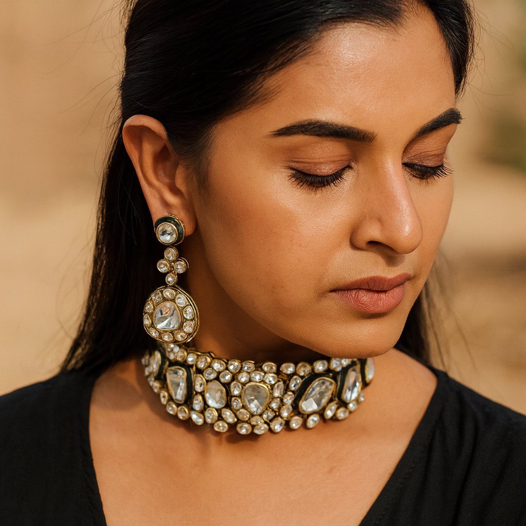 Aanura Kundan Choker Necklace Set with Matching Earrings