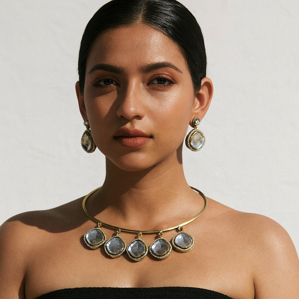 Aanura Statement Kundan Necklace with Mirror Crystals
