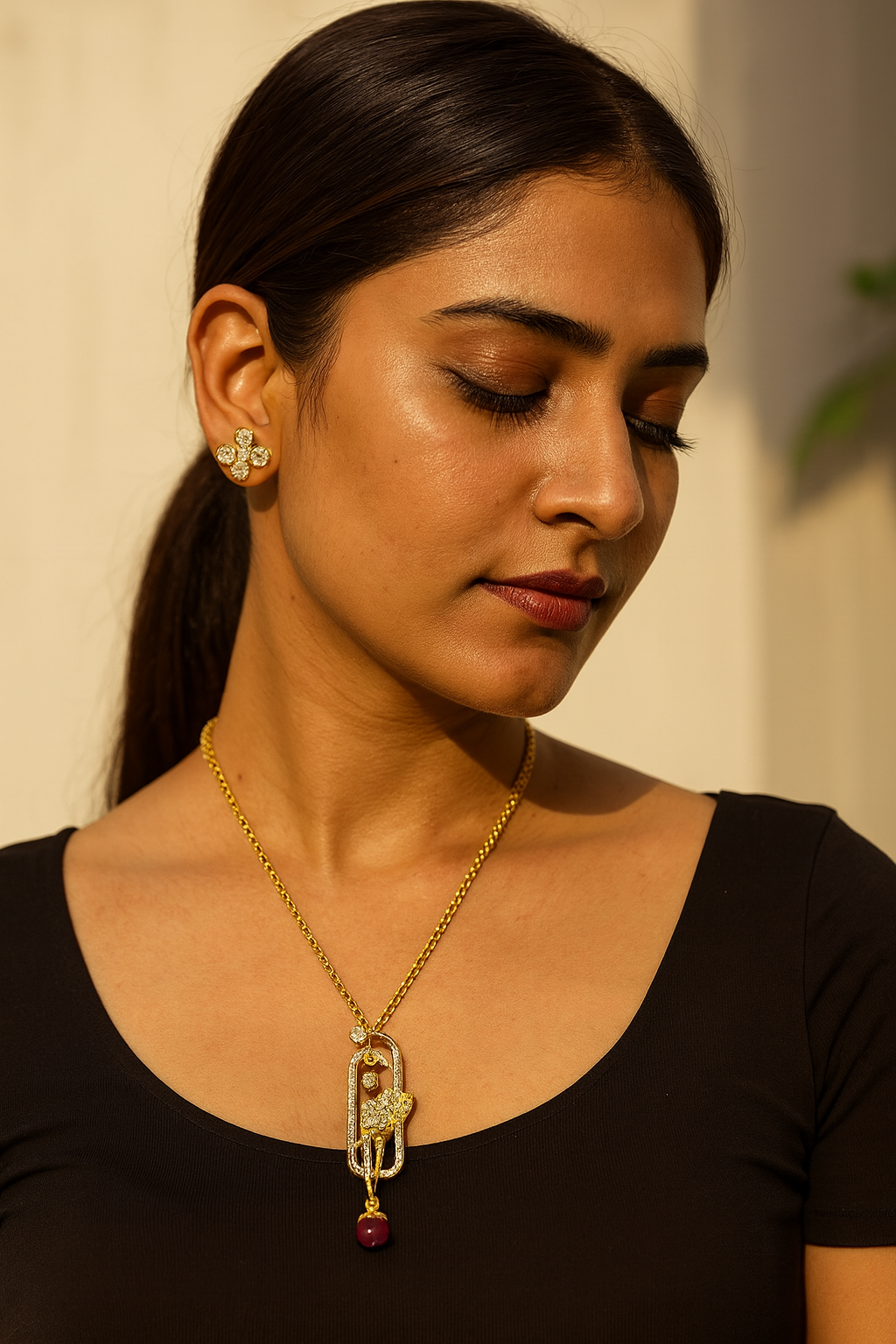 Aanura Modern Pendant Necklace with Bird Motif & Stones