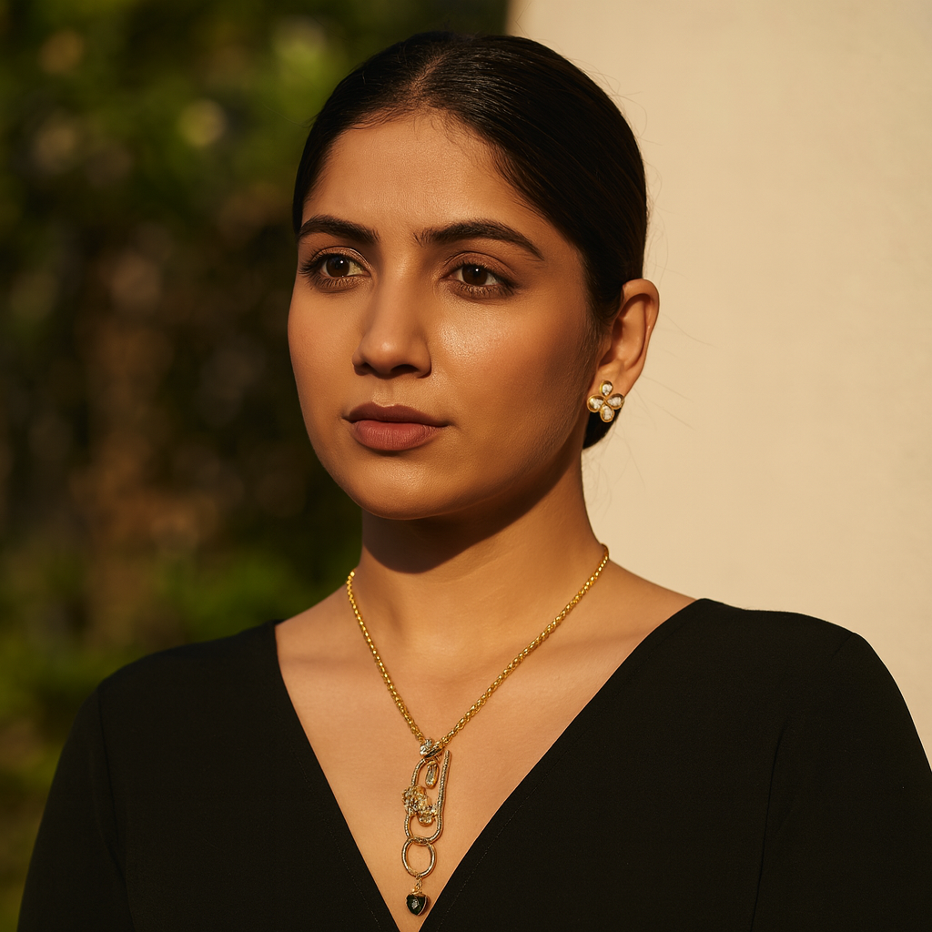 Aanura Modern Pendant Necklace with Bird Motif & Stones