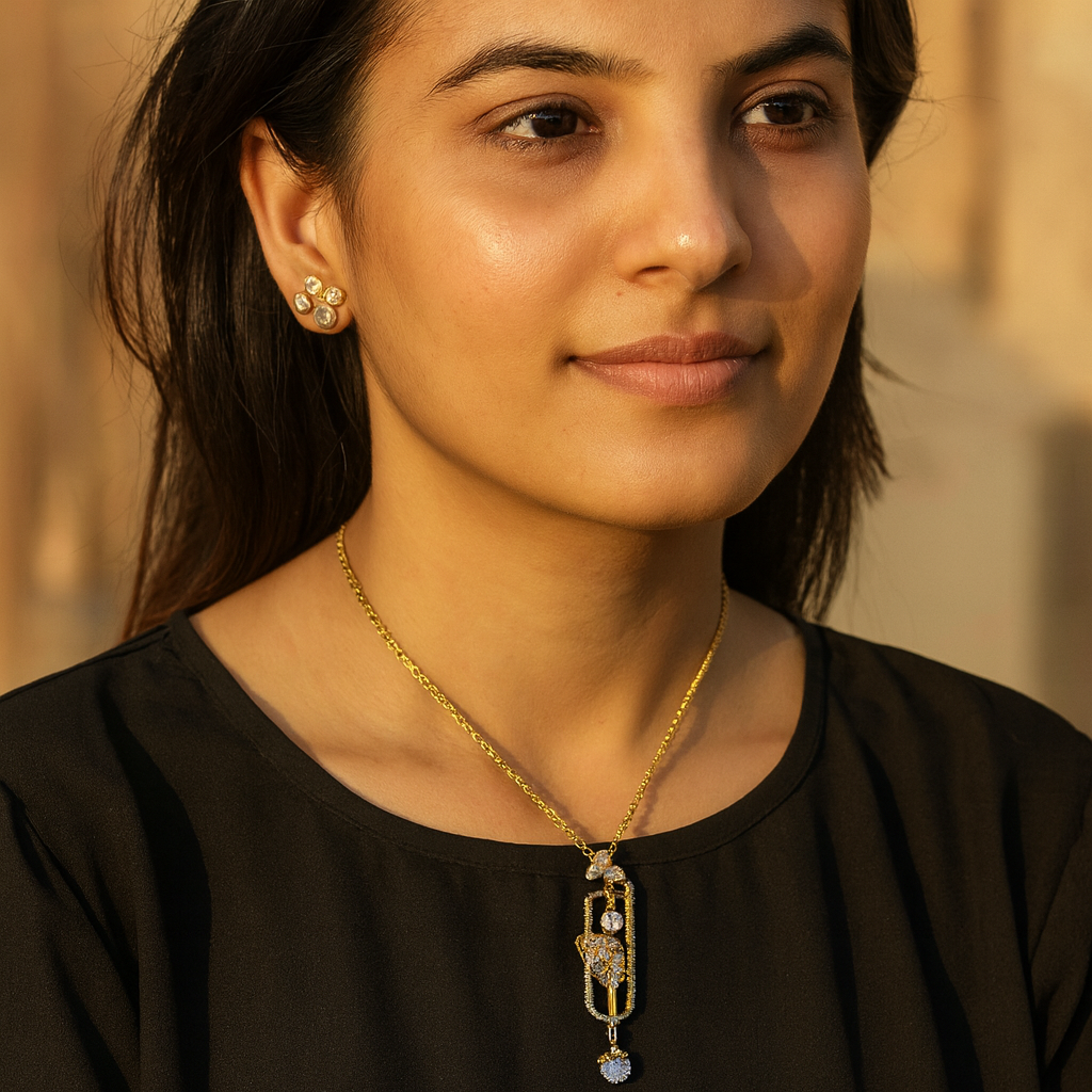 Aanura Modern Pendant Necklace with Bird Motif & Stones