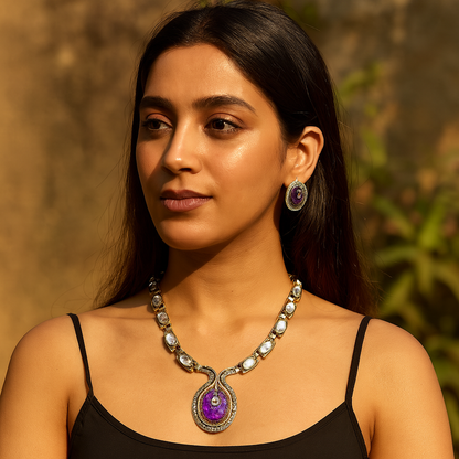 Aanura Long Kundan Necklace with Pink Pendant Design