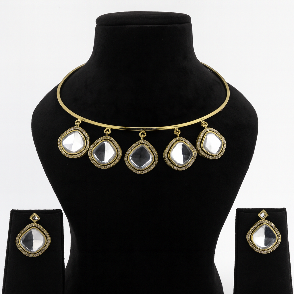 Aanura Statement Kundan Necklace with Mirror Crystals