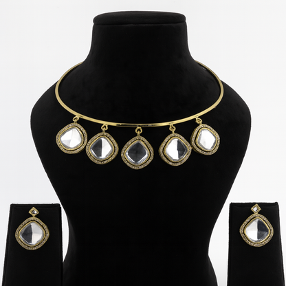 Aanura Statement Kundan Necklace with Mirror Crystals