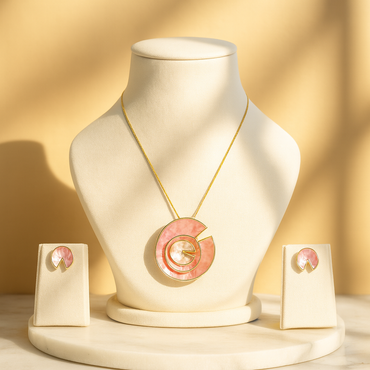 Aanura Pink Spiral Shell Necklace & Earrings Set