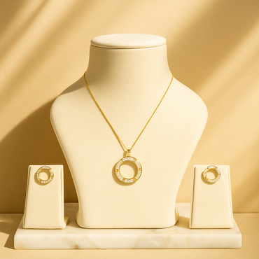 Golden Crystal Circle Necklace & Earrings Set