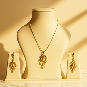 Aanura Golden Leaf Drop Necklace & Earrings Set