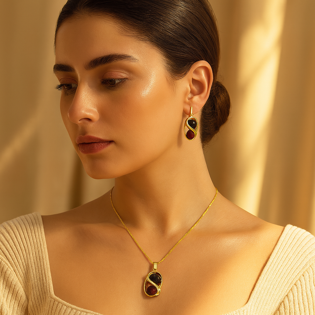 Aanura Golden Infinity Gem Necklace & Earrings Set