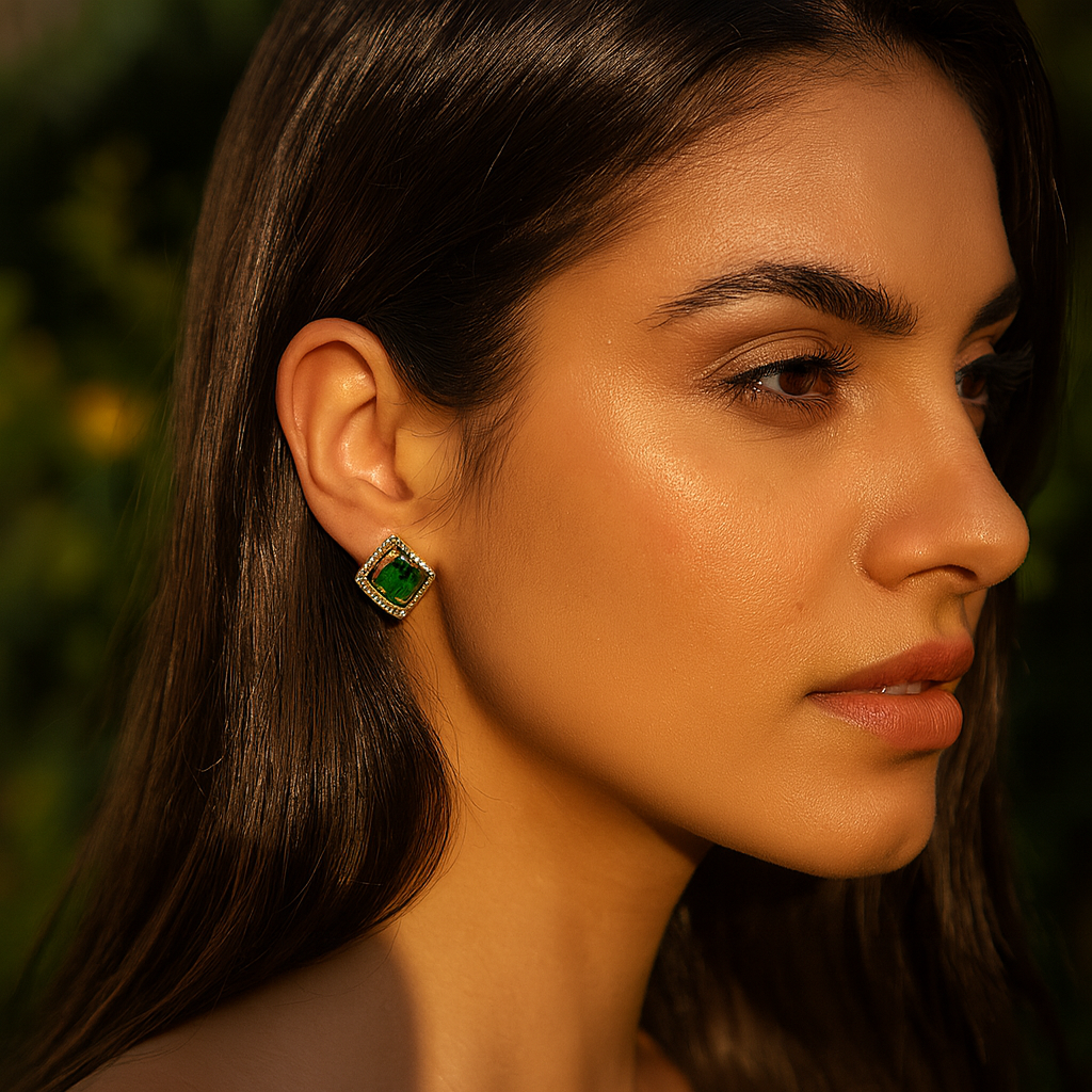 Aanura Emerald Geometric Stud Earrings