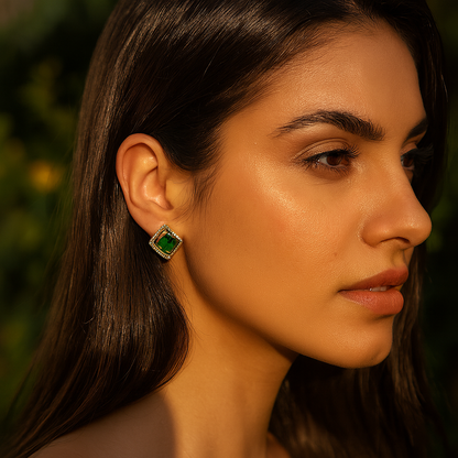 Aanura Emerald Geometric Stud Earrings