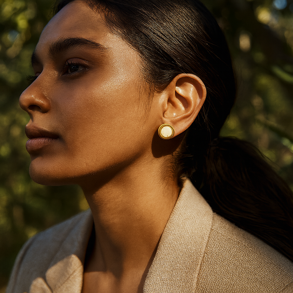 Aanura Dual Tone Round Stud Earrings