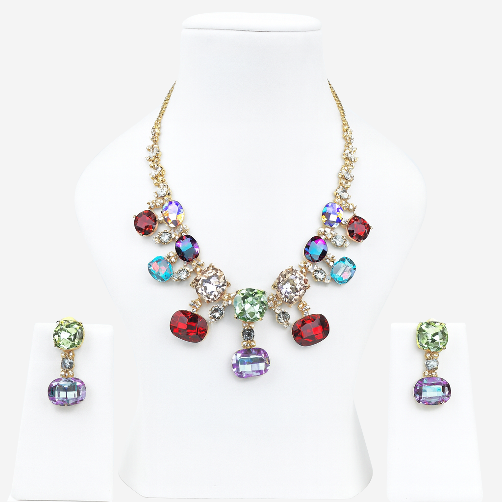 Aanura Multi-Colour Crystal Necklace Set with Earrings