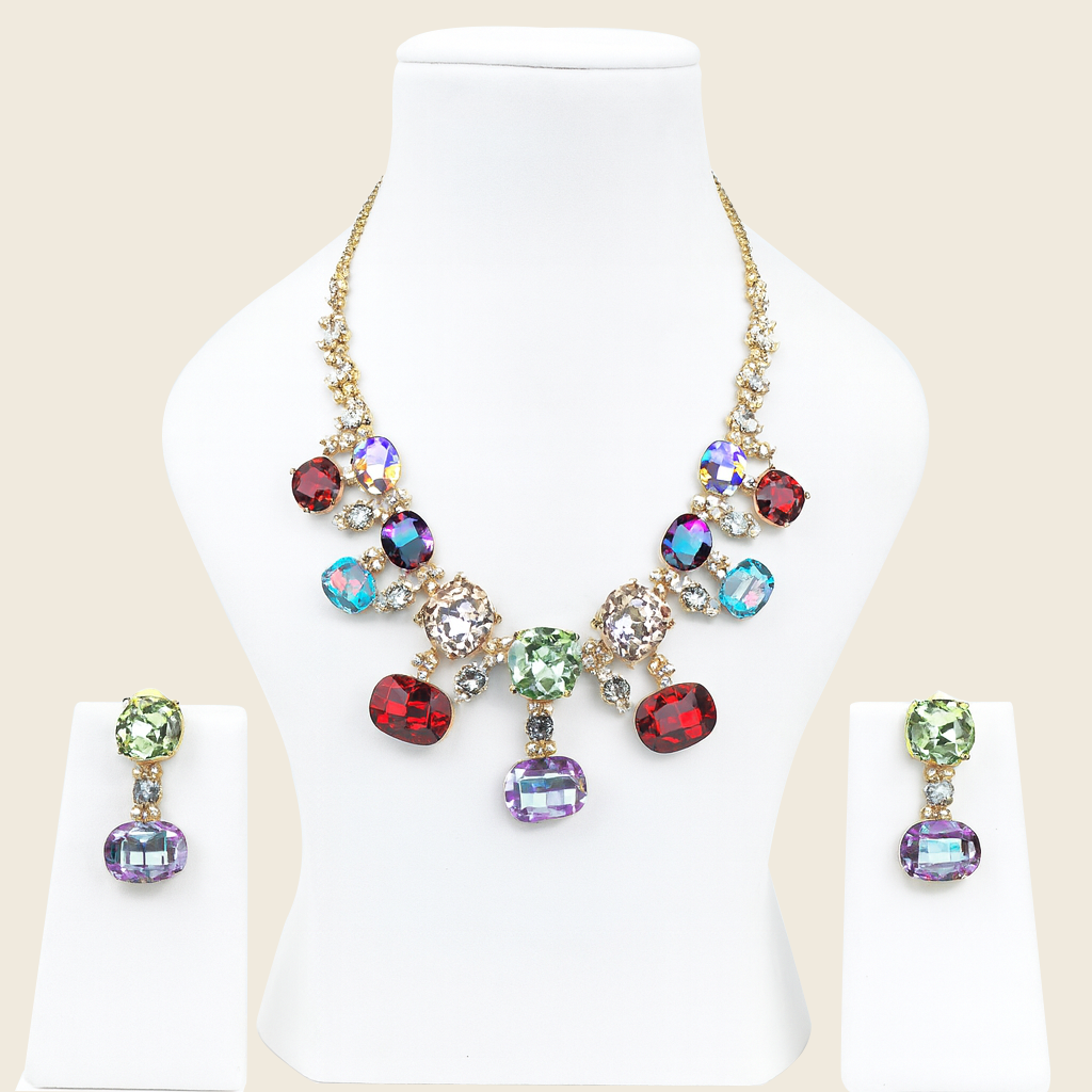 Aanura Multi-Colour Crystal Necklace Set with Earrings