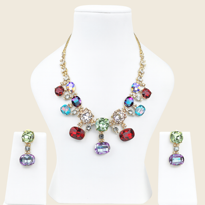Aanura Multi-Colour Crystal Necklace Set with Earrings