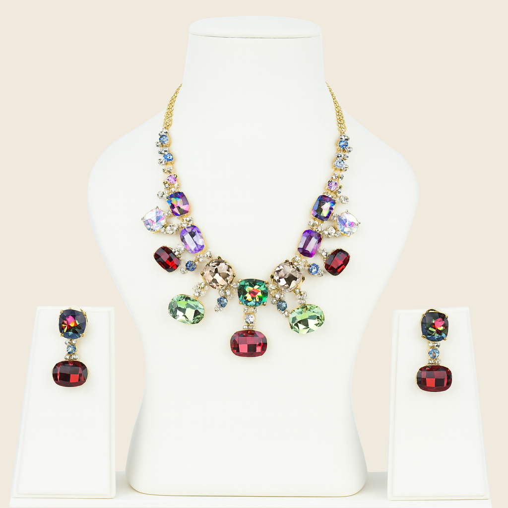 Aanura Multi-Colour Crystal Necklace Set with Earrings