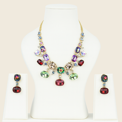 Aanura Multi-Colour Crystal Necklace Set with Earrings