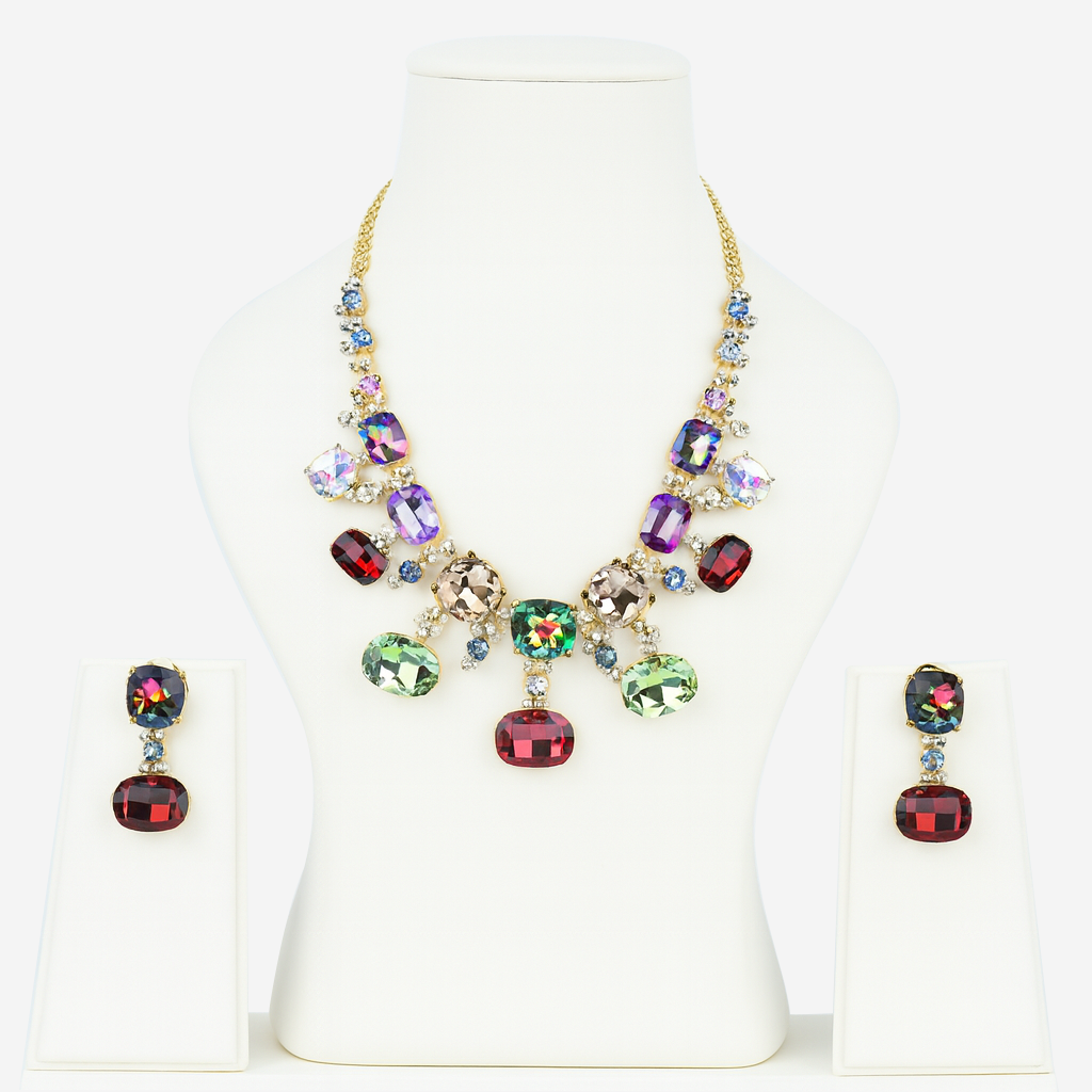 Aanura Multi-Colour Crystal Necklace Set with Earrings