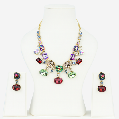 Aanura Multi-Colour Crystal Necklace Set with Earrings